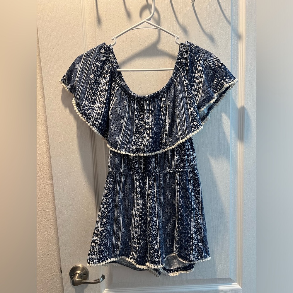 rue21 blue/white patterned romper